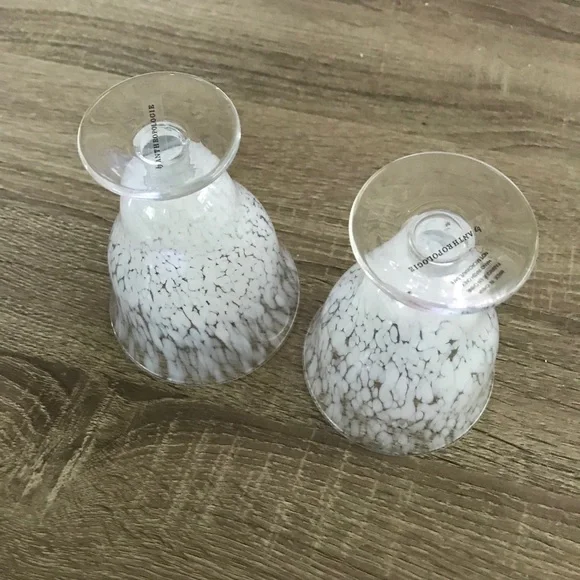 Anthropologie White and Gray Speckled Glass Goblets - Picture 3 of 3